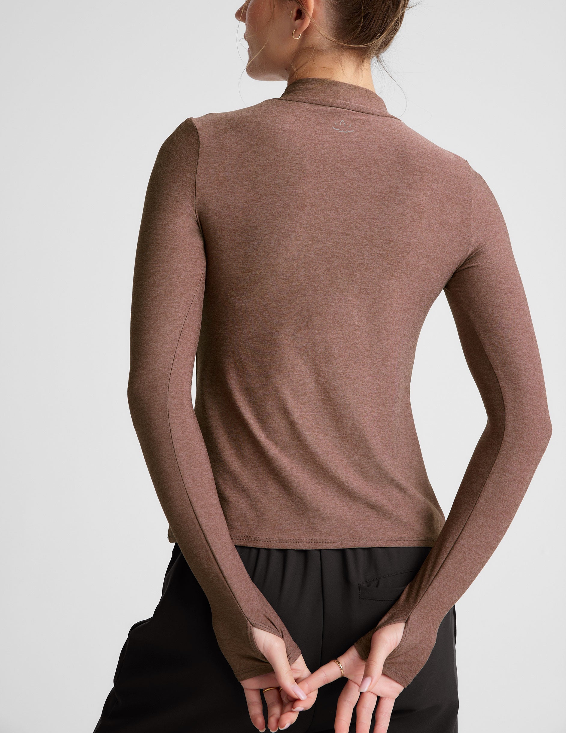 Featherweight Spacedye Mock Neck Long Sleeve Top with Thumbholes
