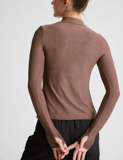 Featherweight Spacedye Mock Neck Long Sleeve Top with Thumbholes