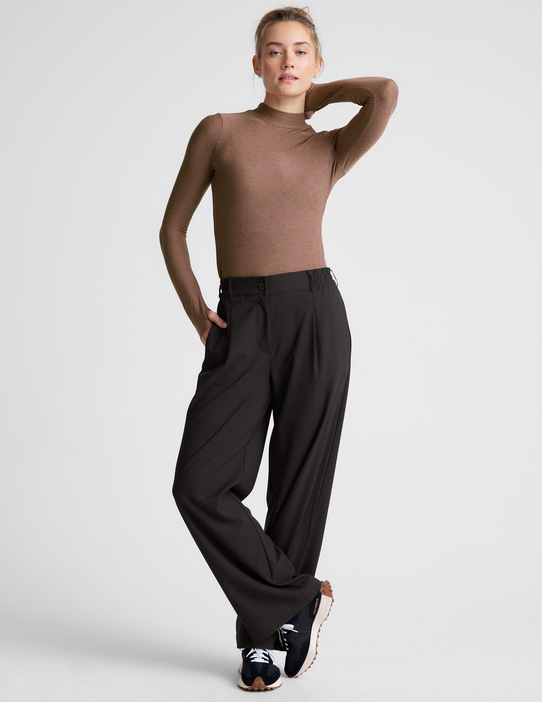 Featherweight Spacedye Mock Neck Long Sleeve Top with Thumbholes