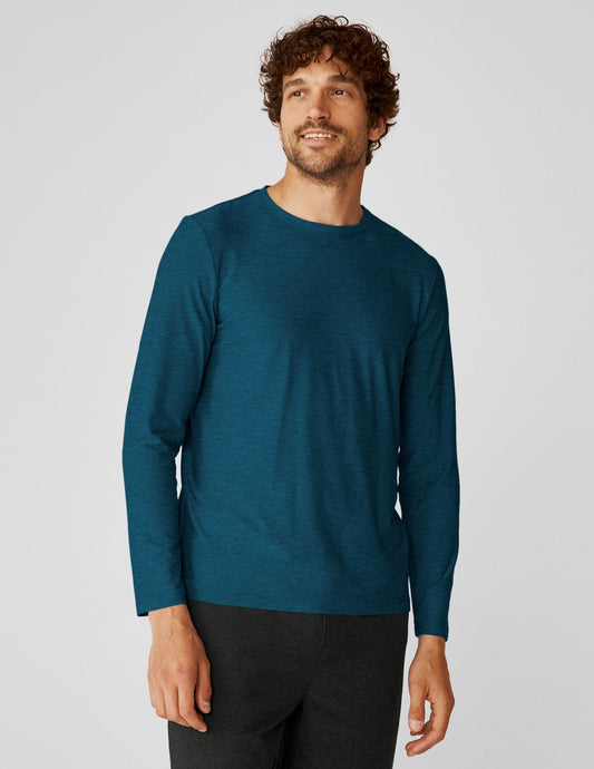 Beyond Yoga Men's Lightweight Performance Long Sleeve Crew Neck Shirt Blue Gem Heather