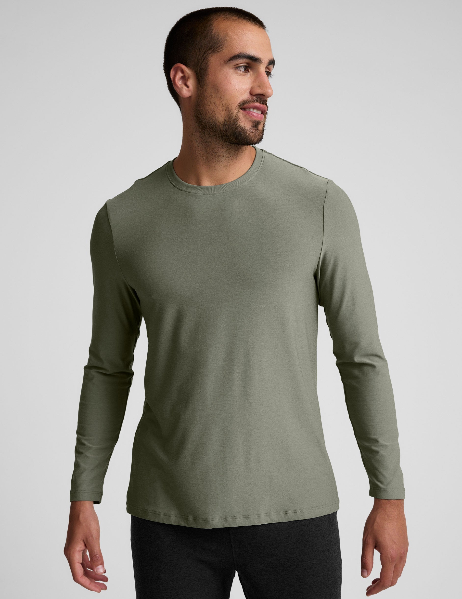 Men's Lightweight Crew Neck Long Sleeve Top, Ribbed Trim, Athletic Fit