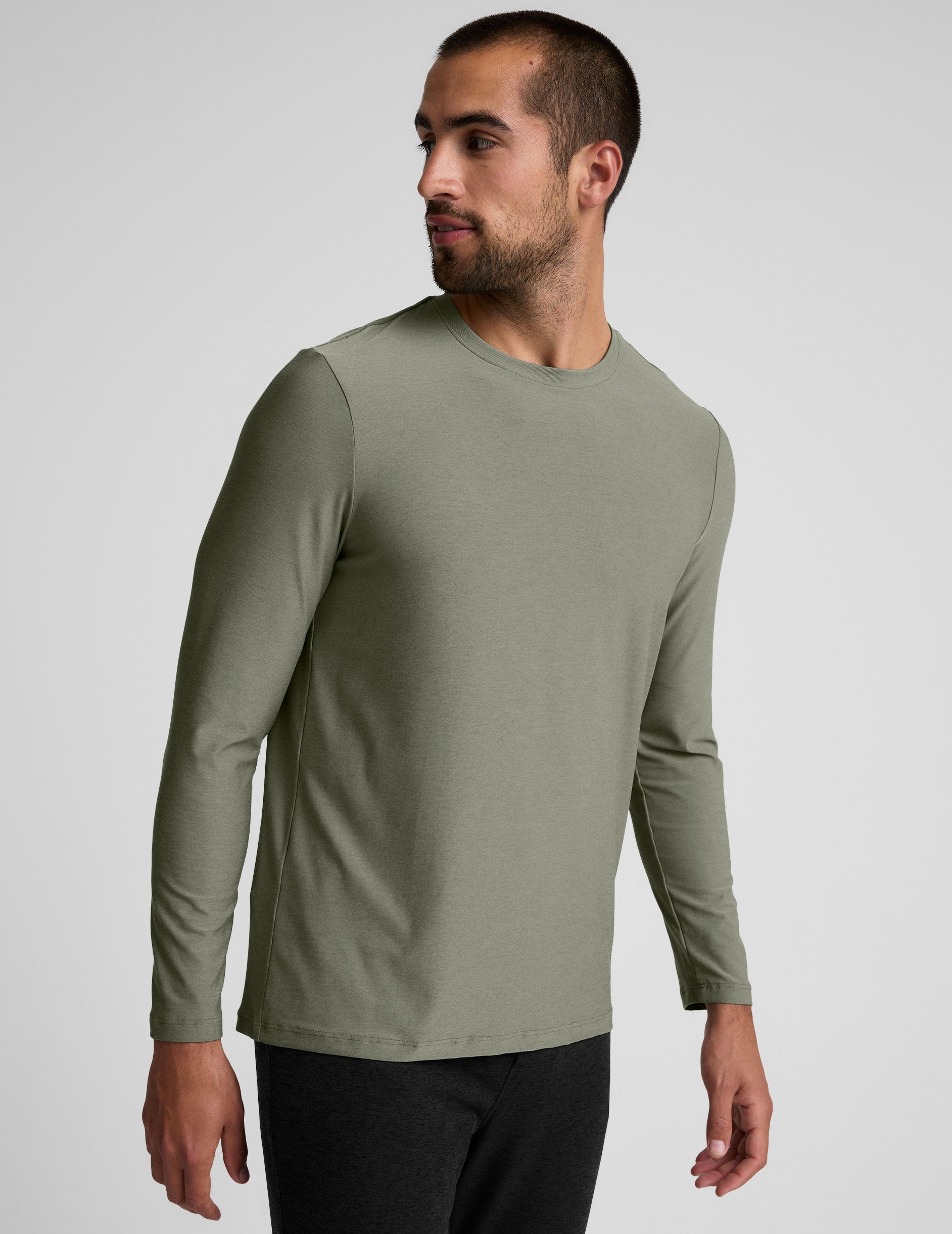 Men's Lightweight Crew Neck Long Sleeve Top, Ribbed Trim, Athletic Fit