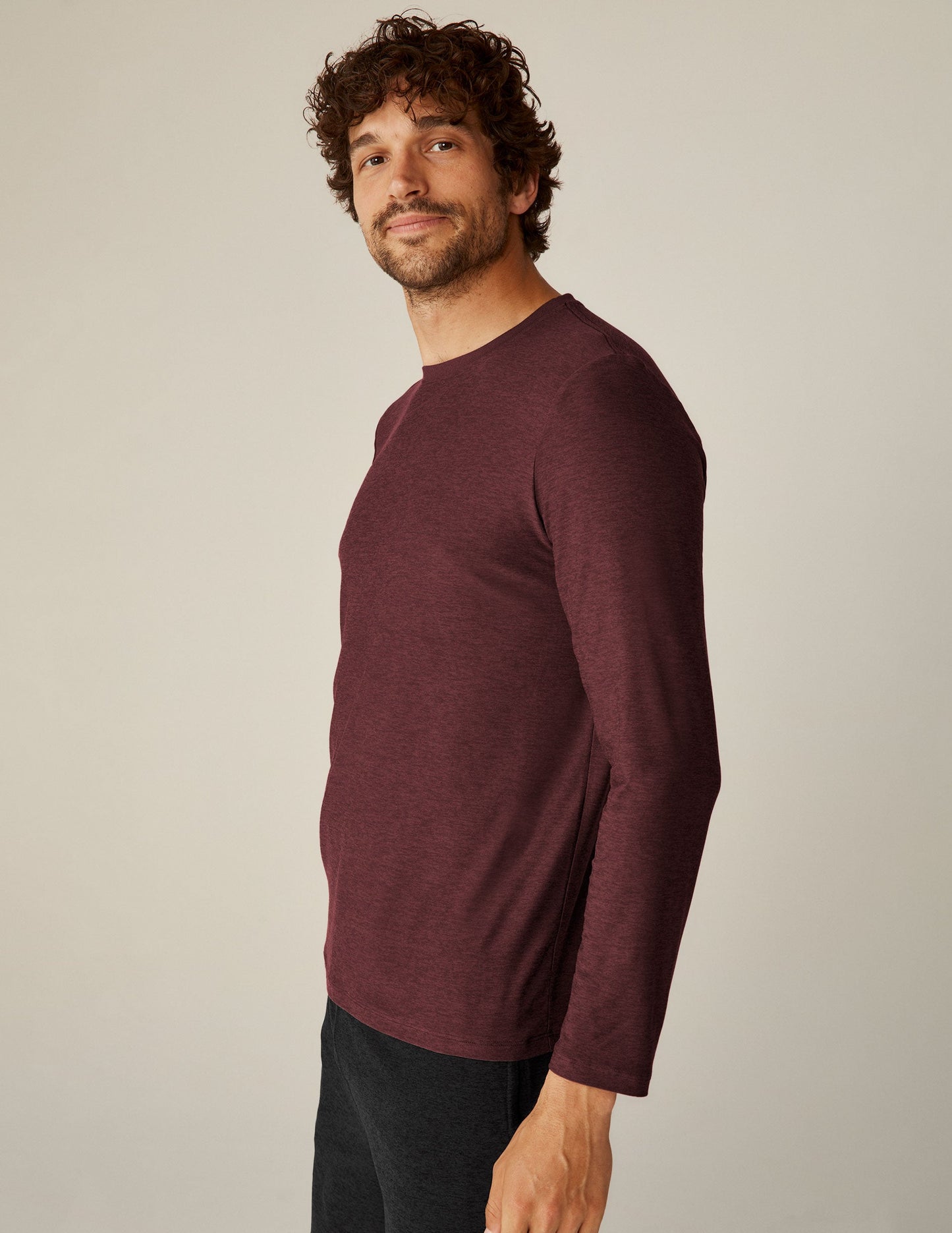 Men's Ultra-Soft Long Sleeve Crew Neck Tee, Ribbed Trim, Everyday Activewear