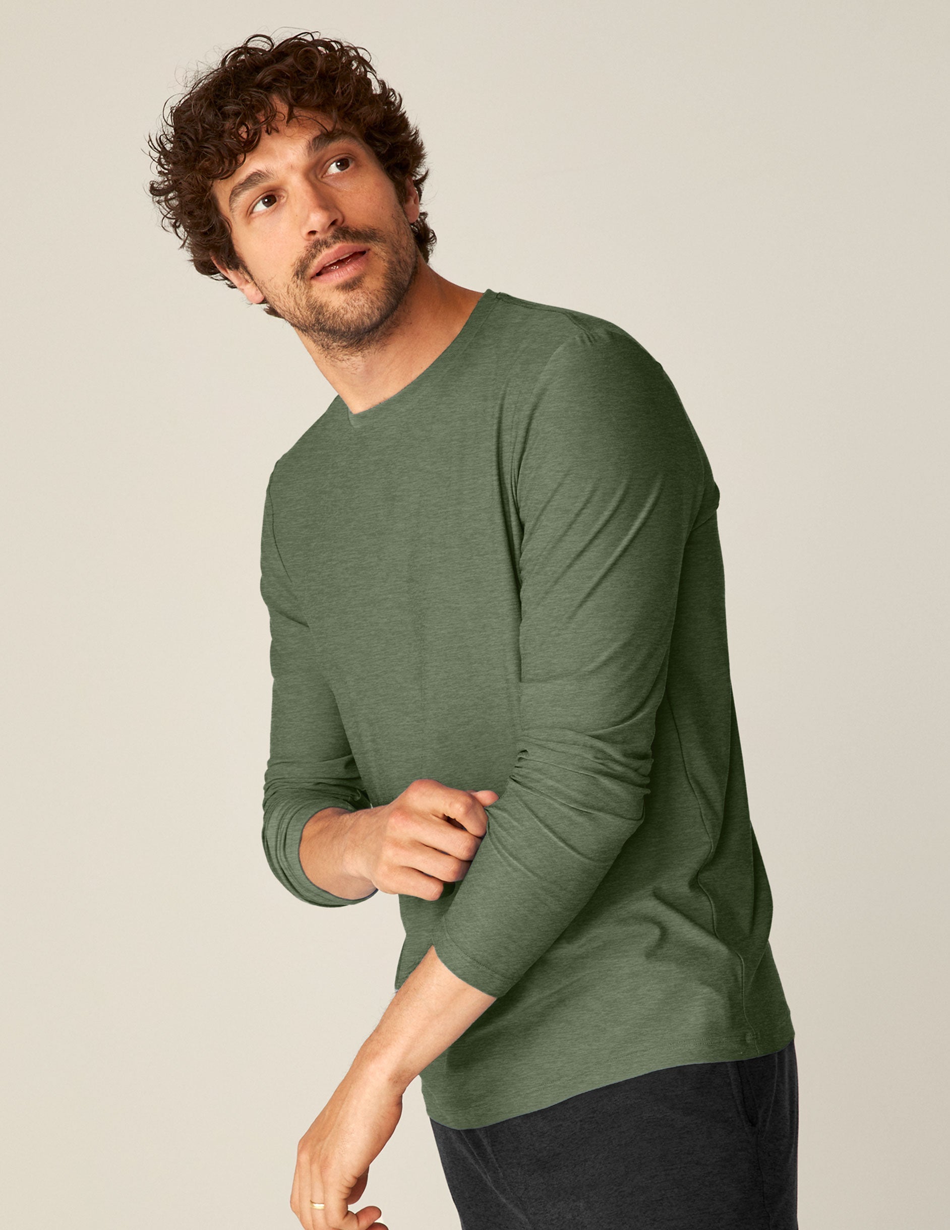 Men's Always Beyond Featherweight Long Sleeve Crew 2.0 Heather Green Performance Shirt