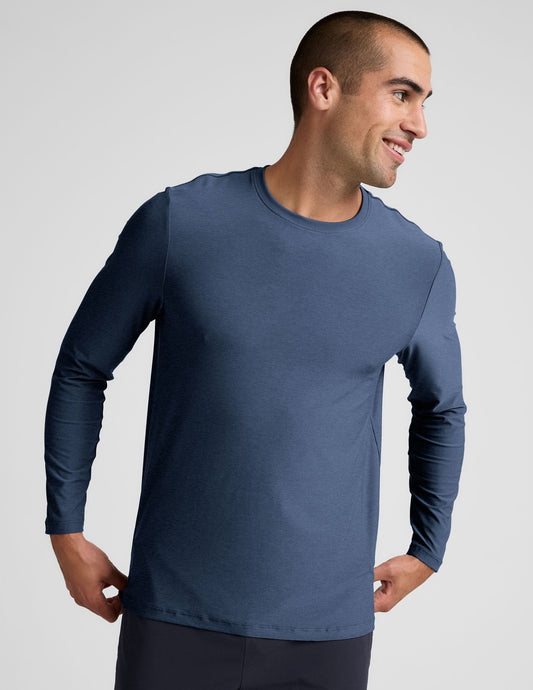 Beyond Yoga Men's Featherweight Long Sleeve Crew Neck Shirt – Ocean Indigo Heather