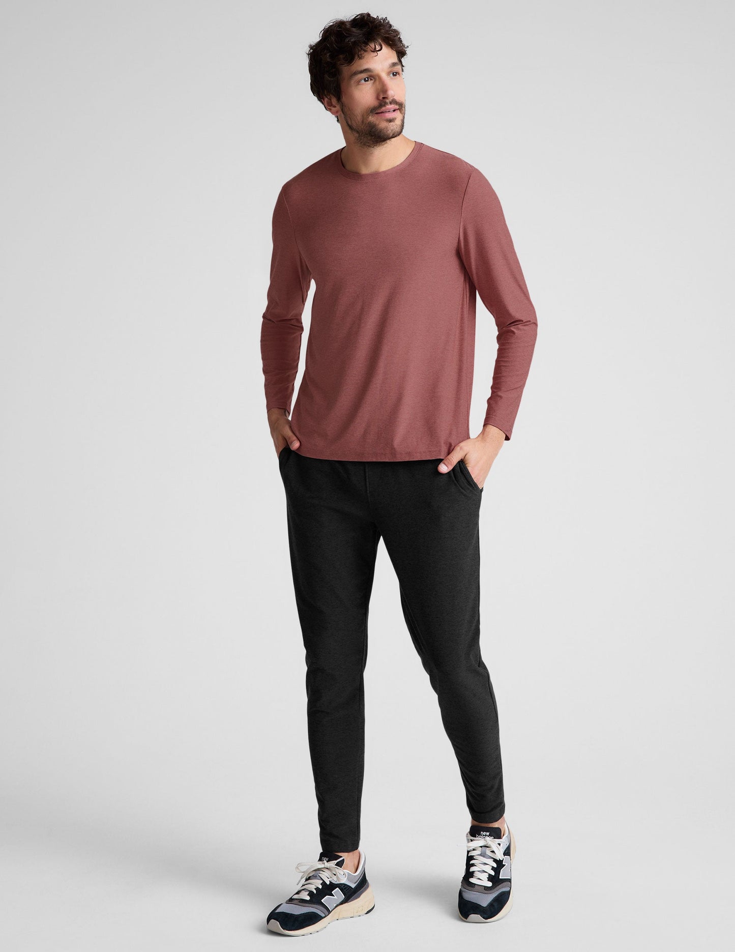 Men's Lightweight Ribbed Crew Neck Long Sleeve Top, Everyday Versatile Comfort