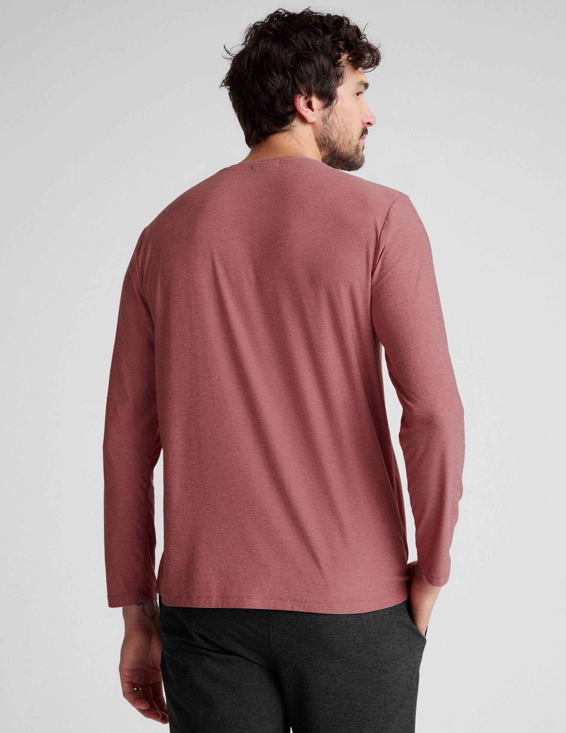 Men's Lightweight Ribbed Crew Neck Long Sleeve Top, Everyday Versatile Comfort
