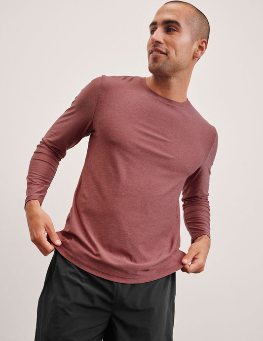 Men's Lightweight Ribbed Crew Neck Long Sleeve Top, Everyday Versatile Comfort