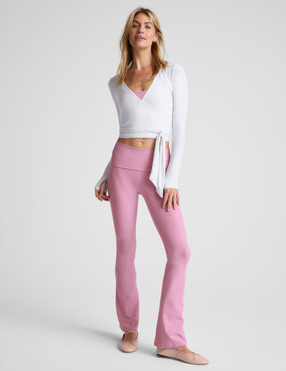 Featherweight Cloud White Wrap Top: Moisture-Wicking Activewear with Thumbholes