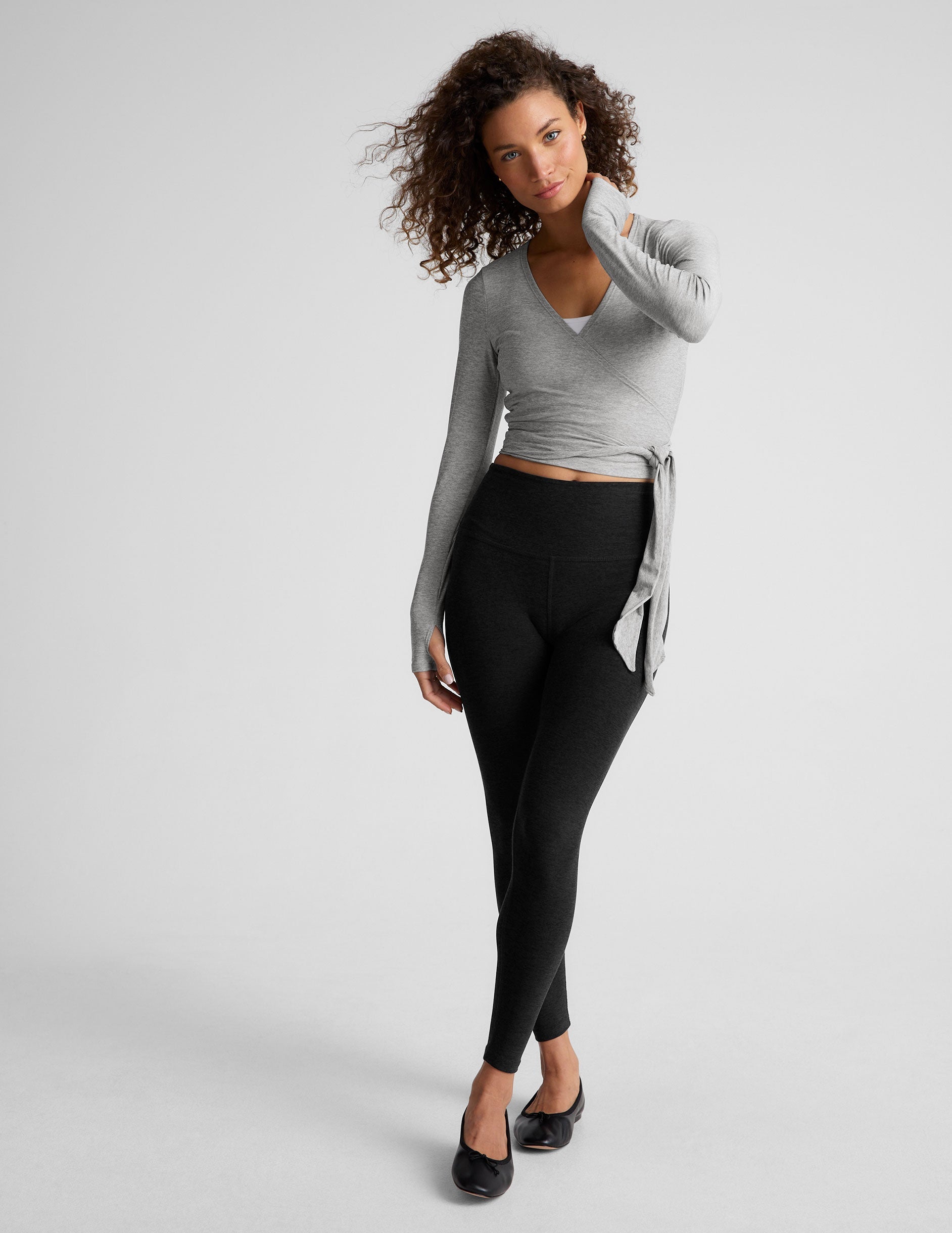 Featherweight Spacedye Moisture-Wicking Wrap Top with Thumbholes for Active Comfort