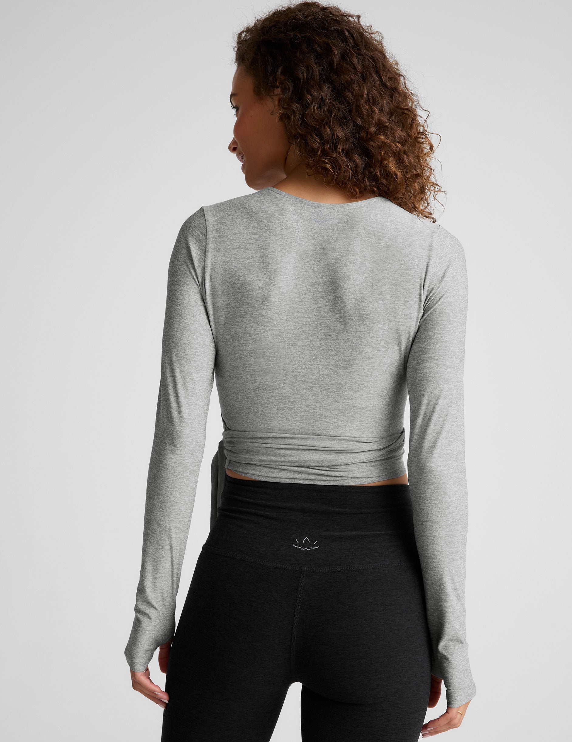 Featherweight Spacedye Moisture-Wicking Wrap Top with Thumbholes for Active Comfort