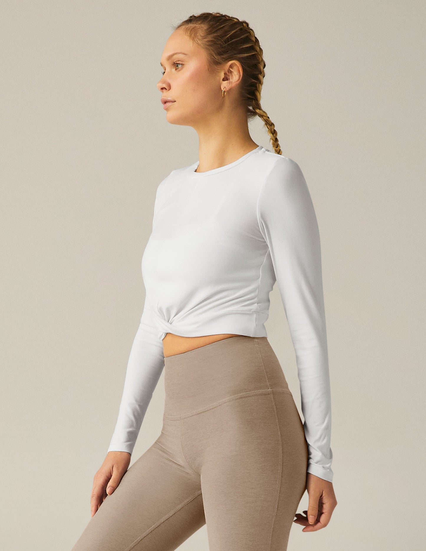Ultra-Soft Featherweight Cropped Long Sleeve Pullover with Crossover Detail