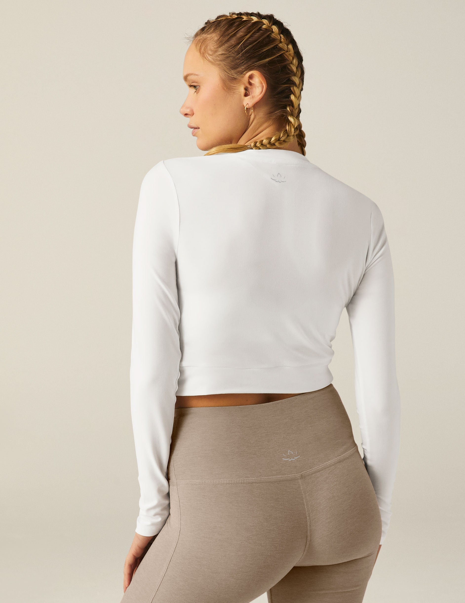 Ultra-Soft Featherweight Cropped Long Sleeve Pullover with Crossover Detail