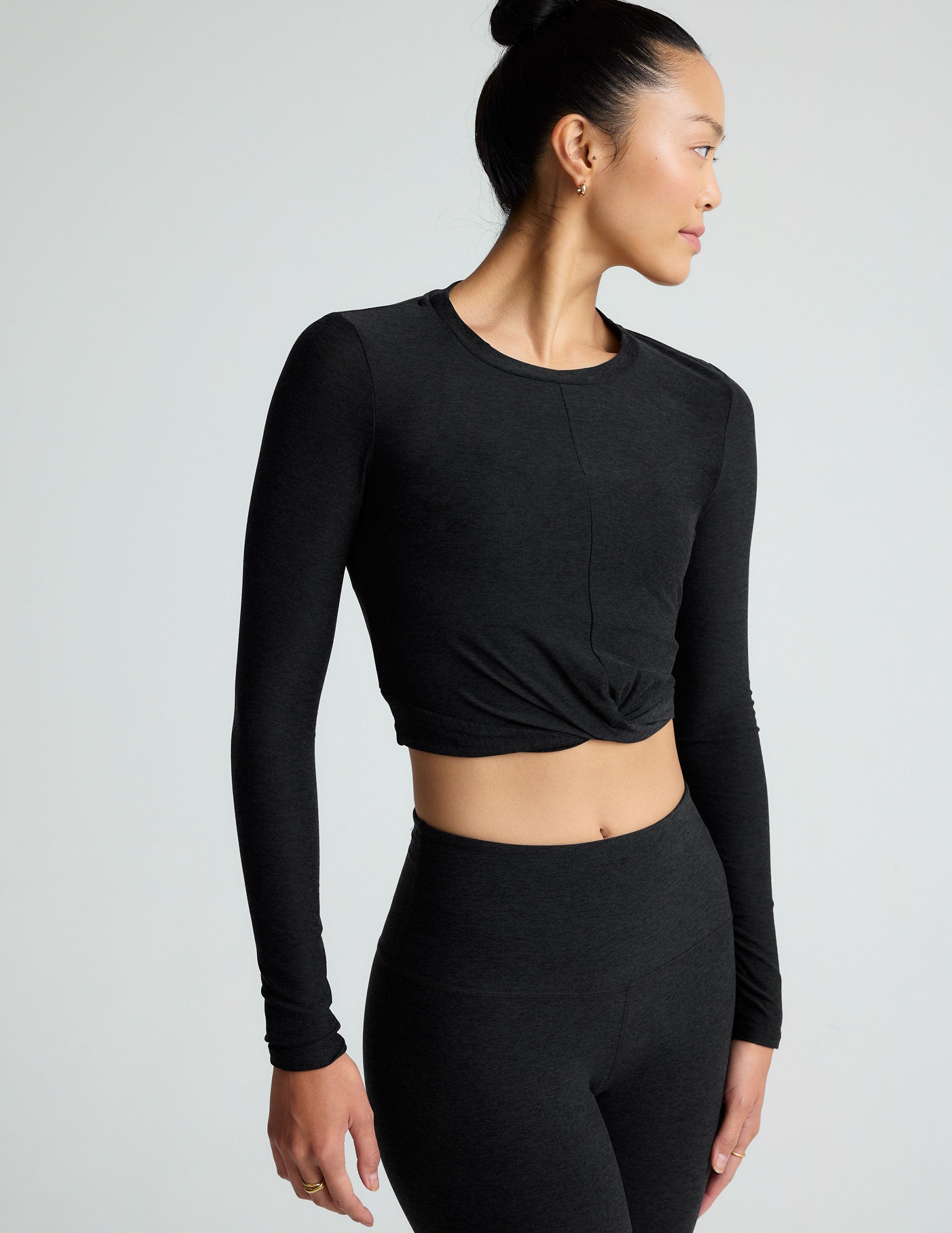 Beyond Yoga Featherweight Cropped Long Sleeve Top with Flattering Crossover