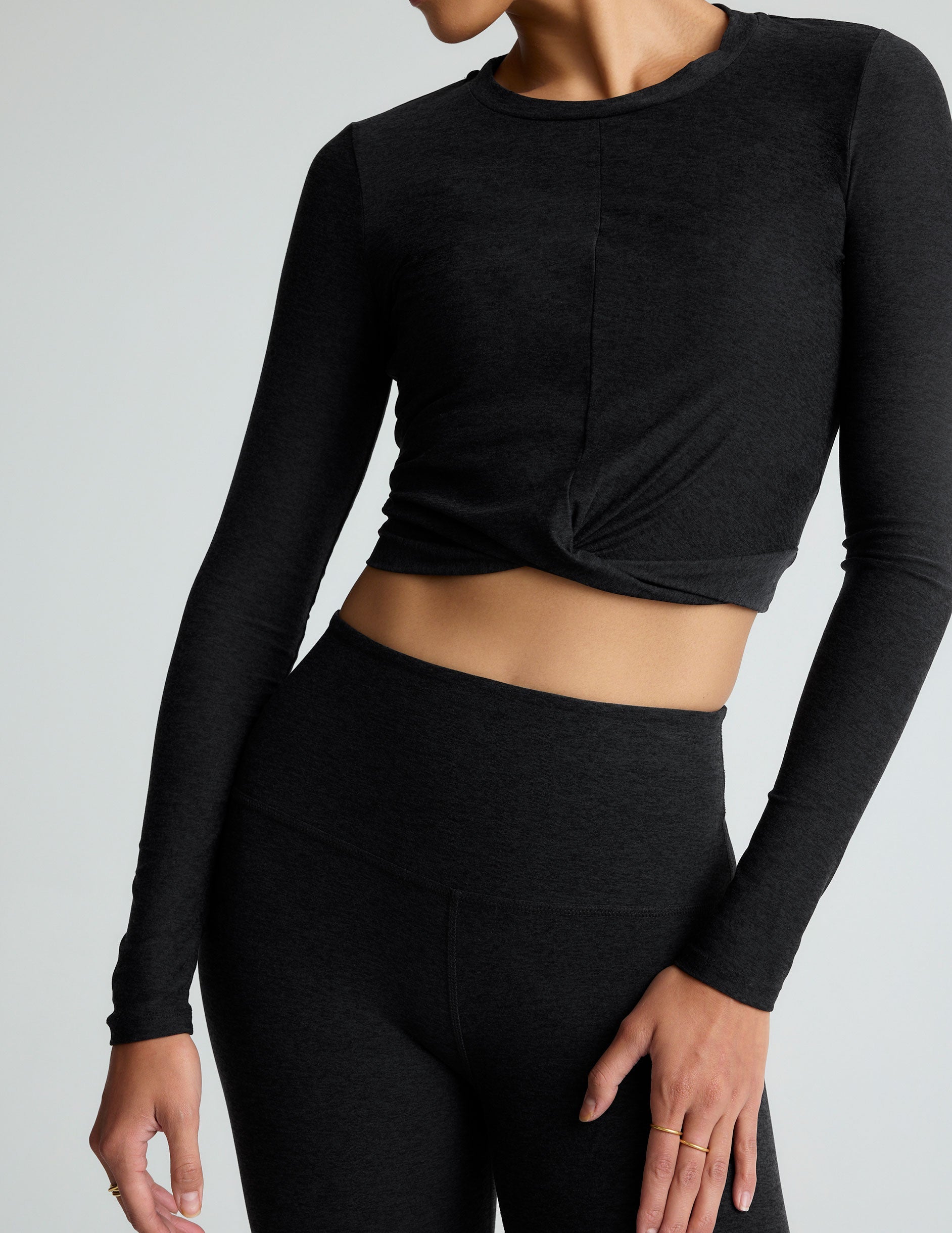 Beyond Yoga Featherweight Cropped Long Sleeve Top with Flattering Crossover