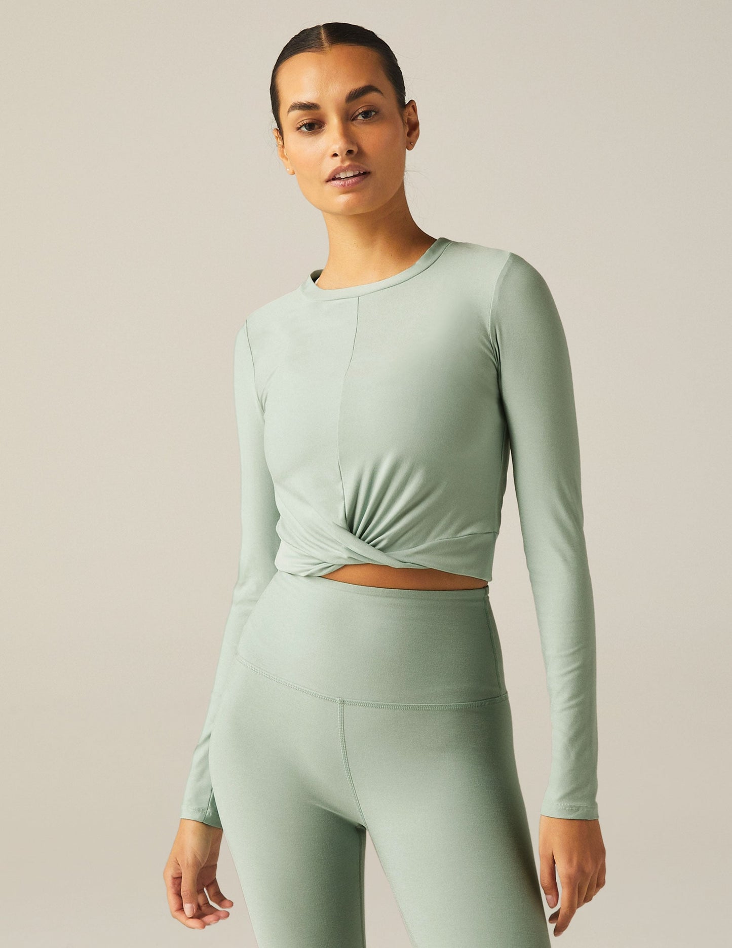 Soft Featherweight Cropped Long Sleeve Pullover with Stylish Front Crossover Detail