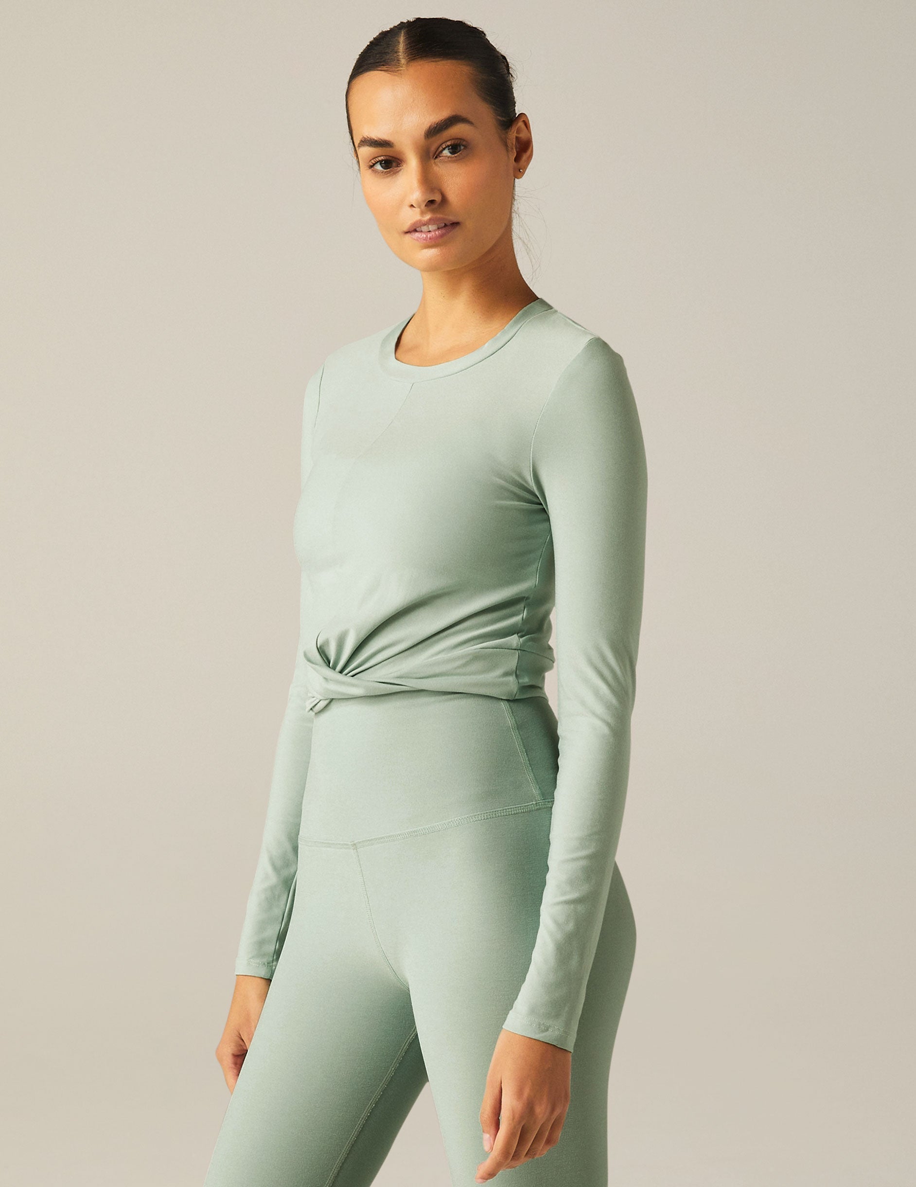 Soft Featherweight Cropped Long Sleeve Pullover with Stylish Front Crossover Detail