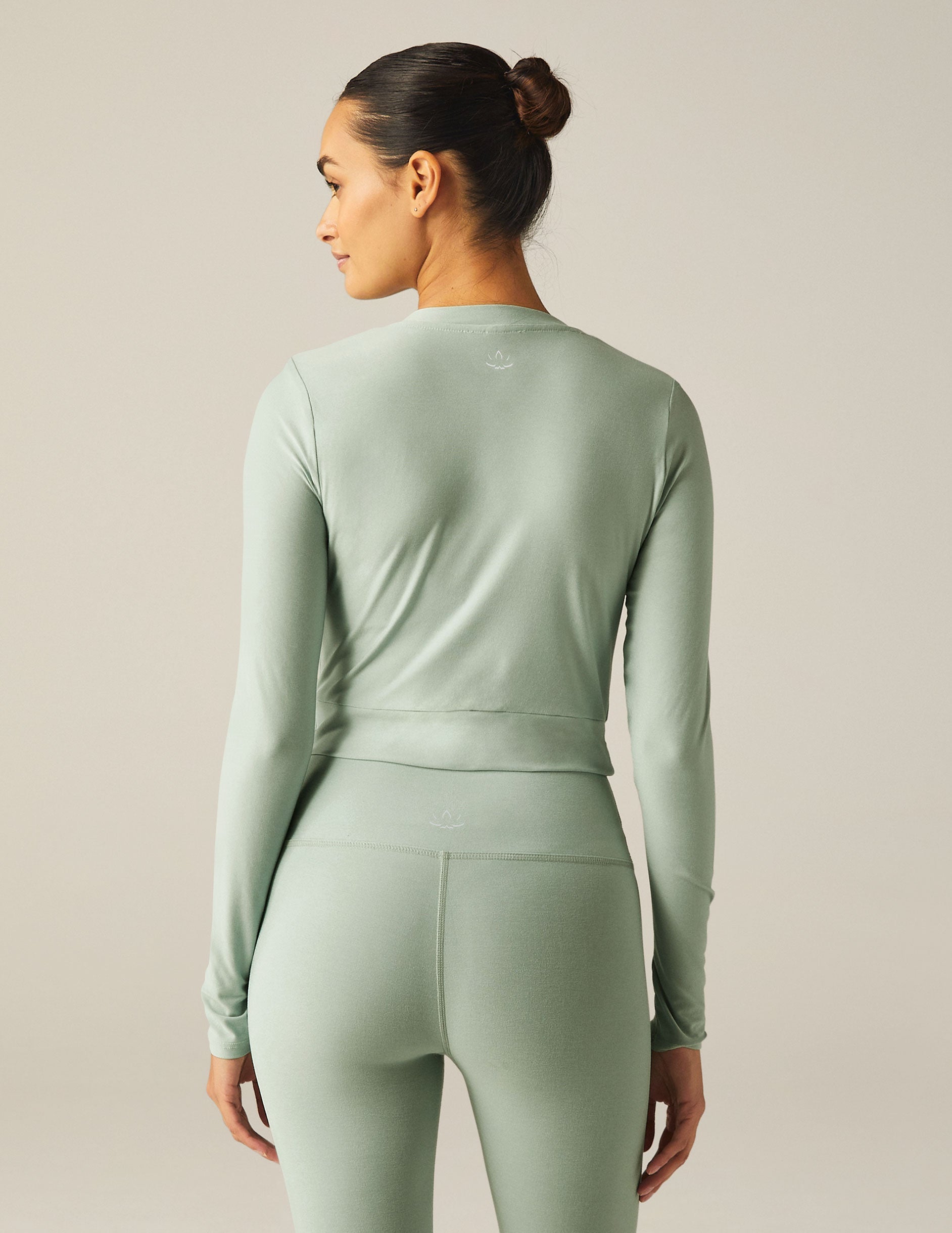 Soft Featherweight Cropped Long Sleeve Pullover with Stylish Front Crossover Detail