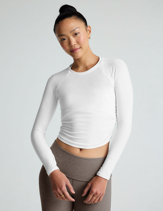 Cloud White Featherweight Shirred Long Sleeve Top, Soft Stretch Fit