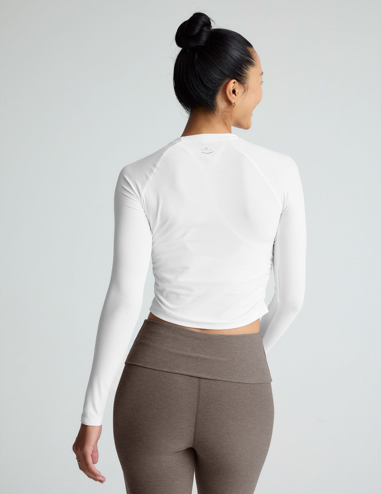 Cloud White Featherweight Shirred Long Sleeve Top, Soft Stretch Fit