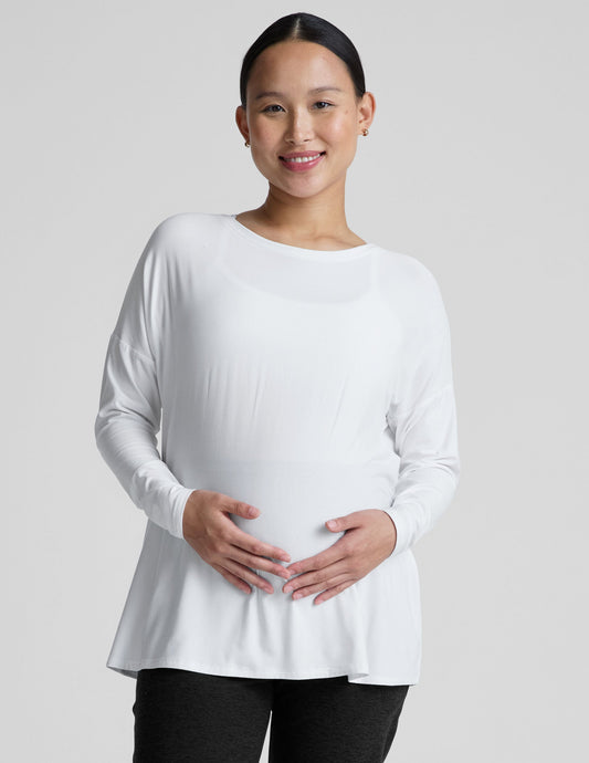 Featherweight Soft Cloud White Long Sleeve Maternity Top for Ultimate Comfort