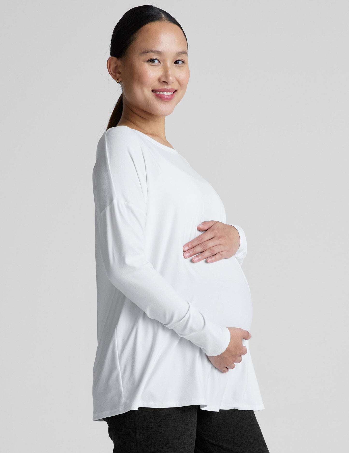 Featherweight Soft Cloud White Long Sleeve Maternity Top for Ultimate Comfort