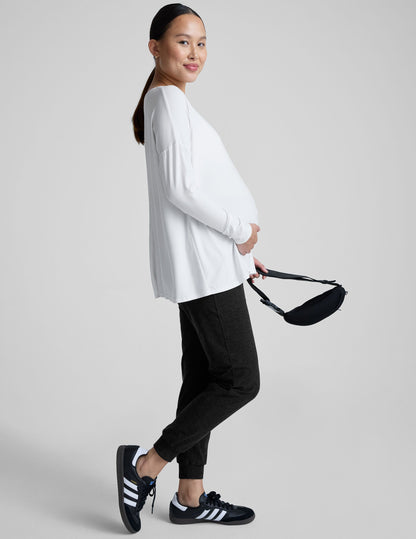 Featherweight Soft Cloud White Long Sleeve Maternity Top for Ultimate Comfort