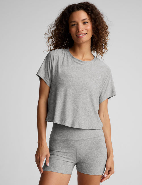Beyond Yoga Featherweight Supreme Cropped Tee: Loose Fit Scoop Neck