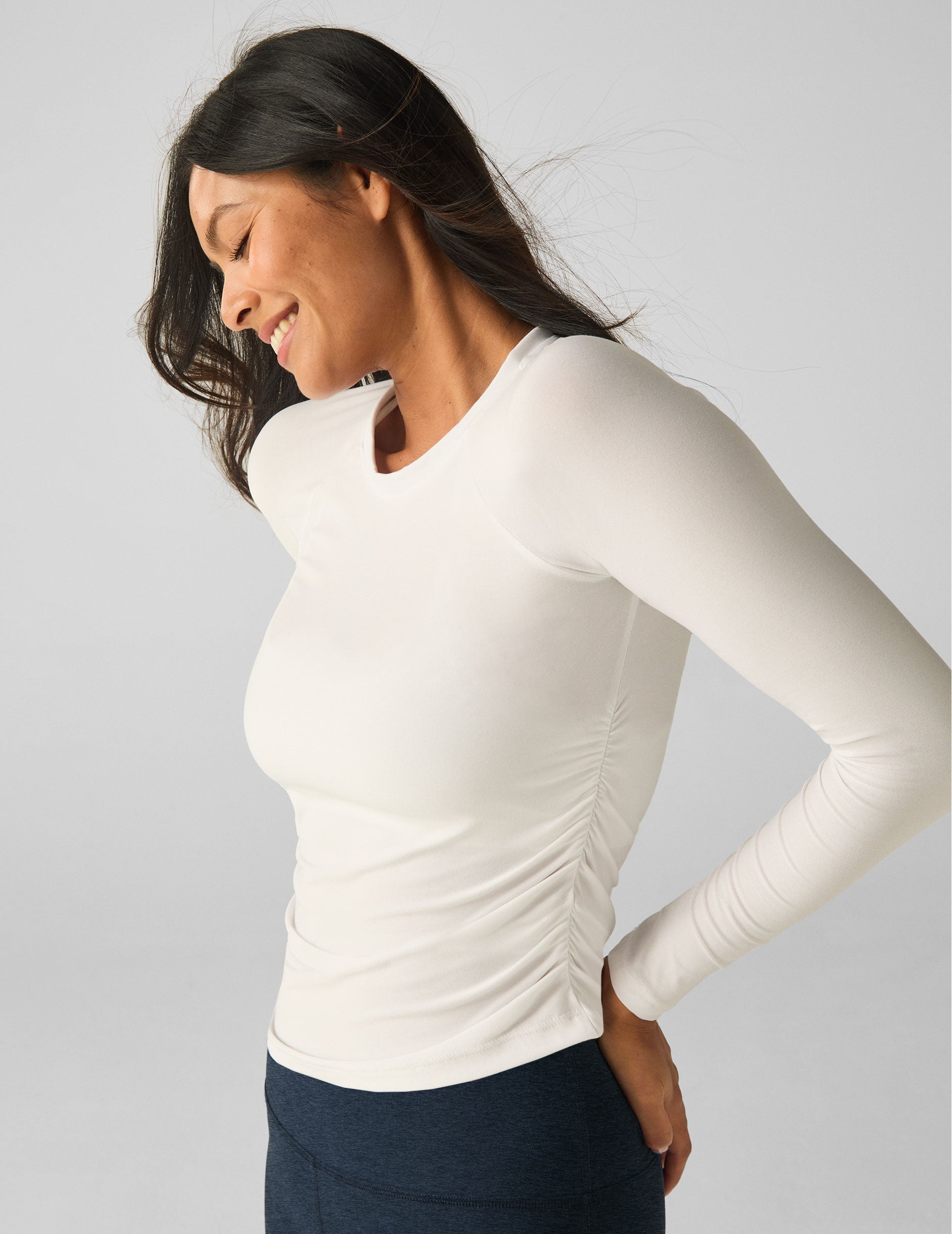 Featherweight Long Sleeve Top: Stretchy Shirred Sides, Perfect Tailored Fit