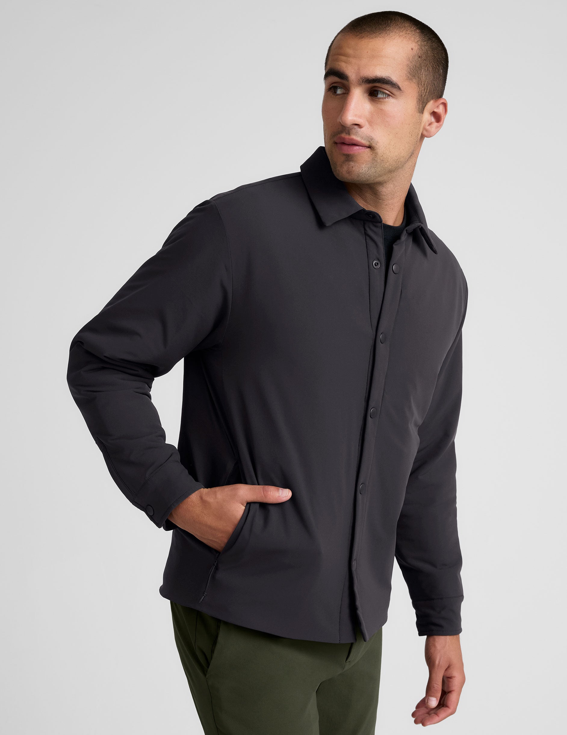 Men's Insulated Seasons Shirt Jacket: Breathable Stretch Woven, Hidden Pockets, Relaxed Fit