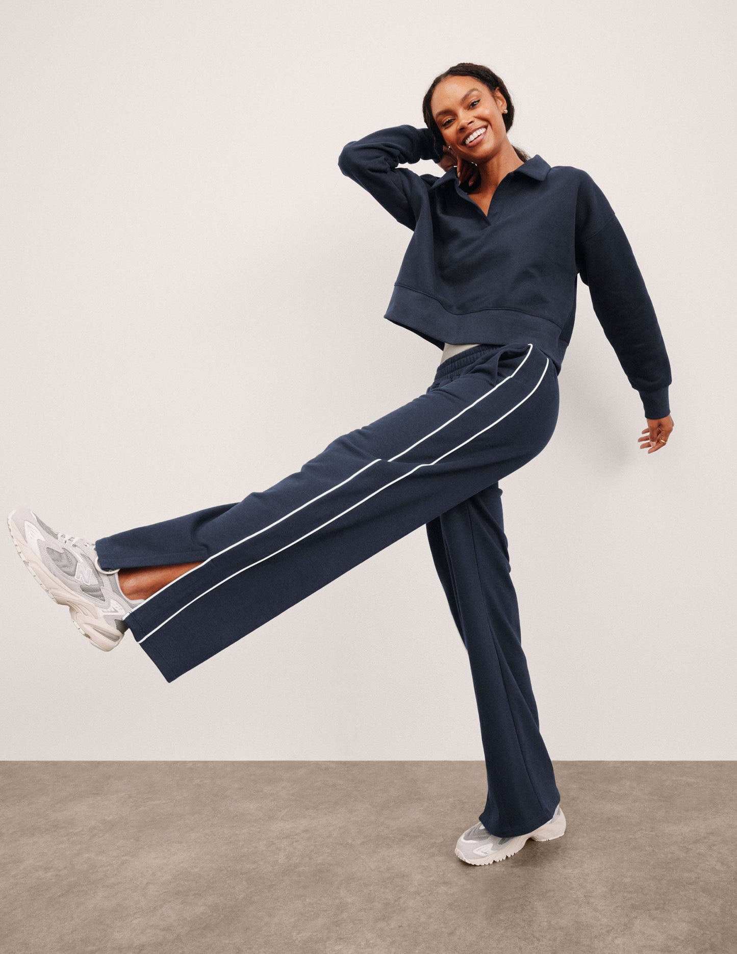 Luxurious LuxeFleece Piper Wide Leg Sweatpants with Stylish Contrast Piping