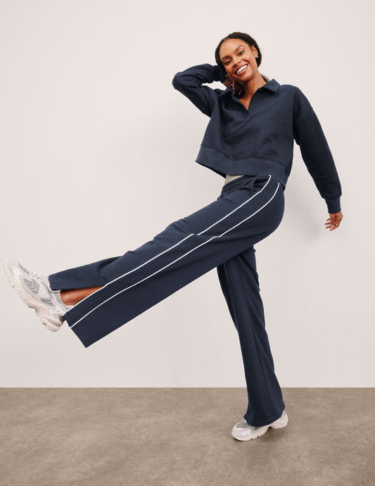 Luxurious LuxeFleece Piper Wide Leg Sweatpants with Stylish Contrast Piping