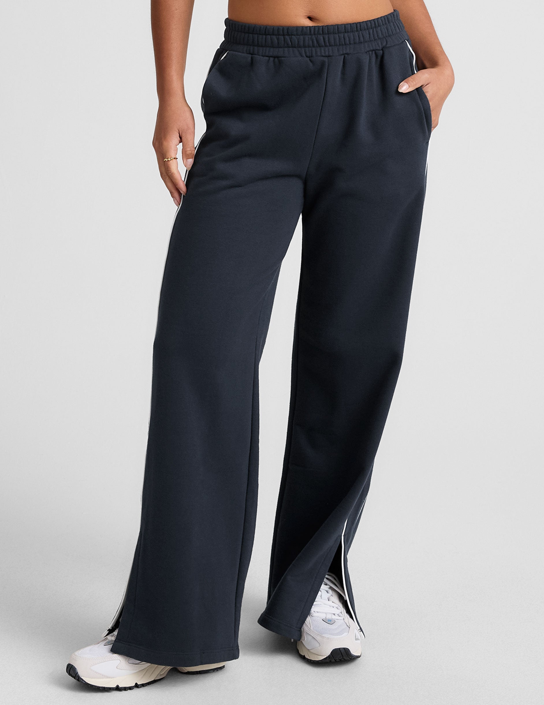 Luxurious LuxeFleece Piper Wide Leg Sweatpants with Stylish Contrast Piping