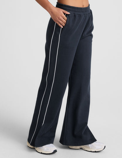 Luxurious LuxeFleece Piper Wide Leg Sweatpants with Stylish Contrast Piping