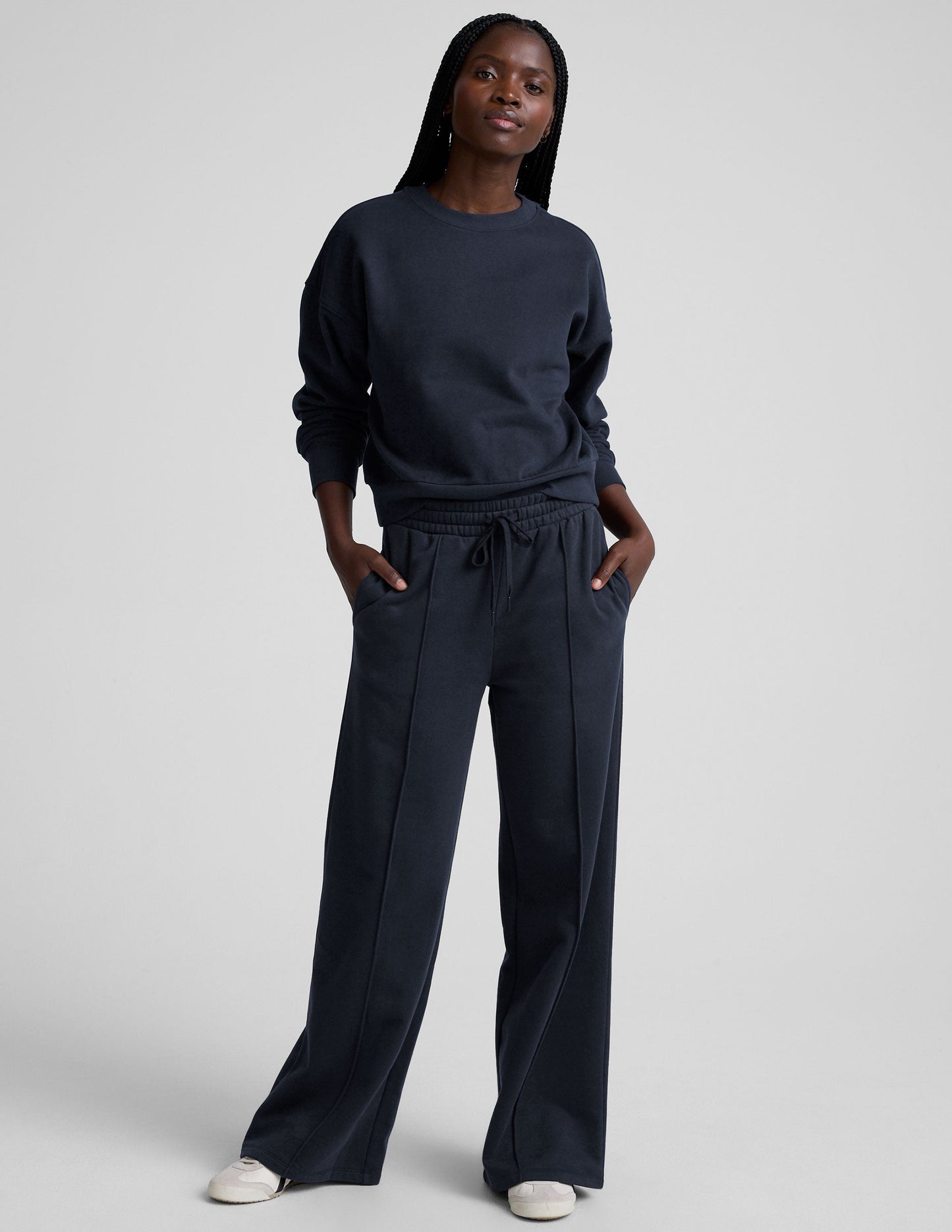 Ultra-Soft LuxeFleece Pintuck Wide Leg Pant: Cozy Navy Women's Sweatpants
