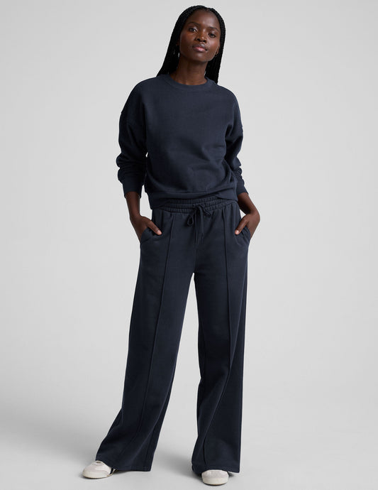 Ultra-Soft LuxeFleece Pintuck Wide Leg Pant: Cozy Navy Women's Sweatpants