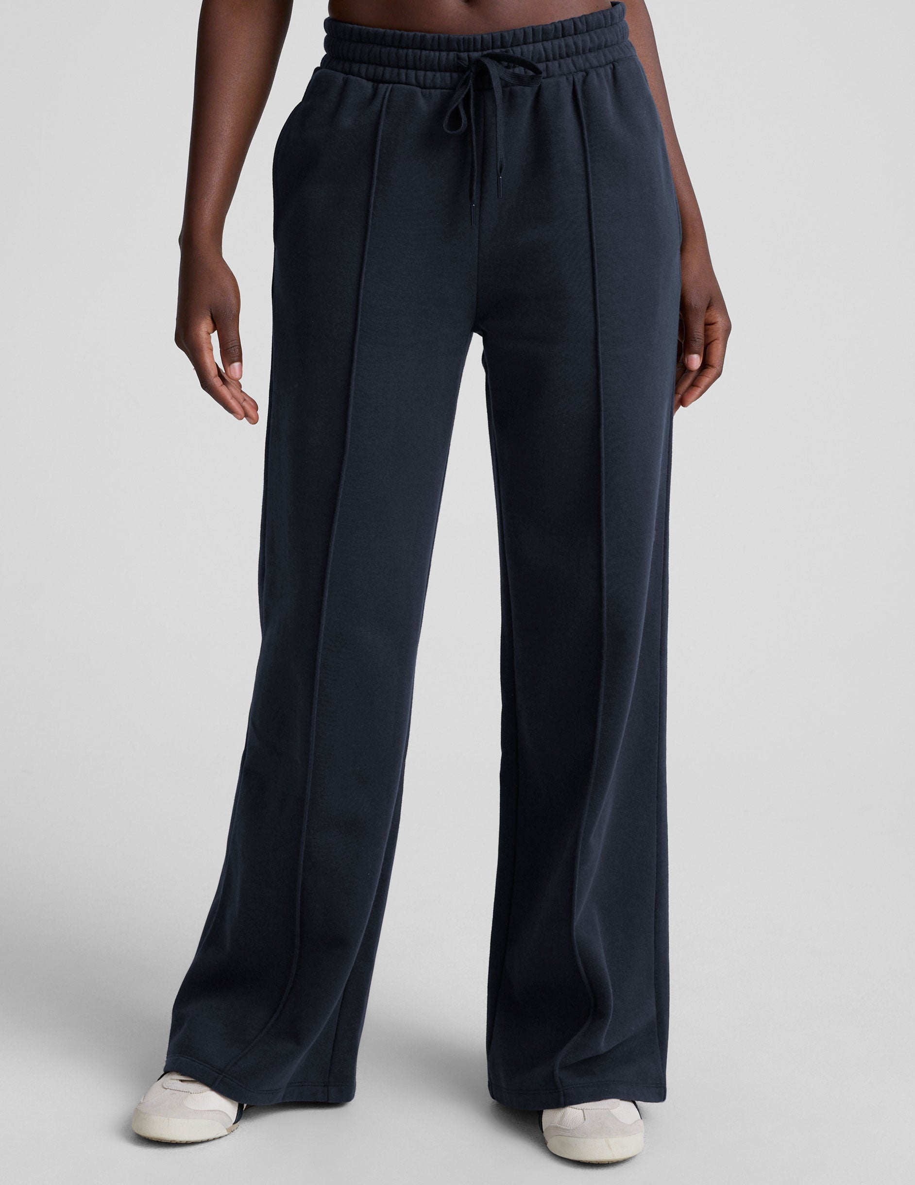 Ultra-Soft LuxeFleece Pintuck Wide Leg Pant: Cozy Navy Women's Sweatpants