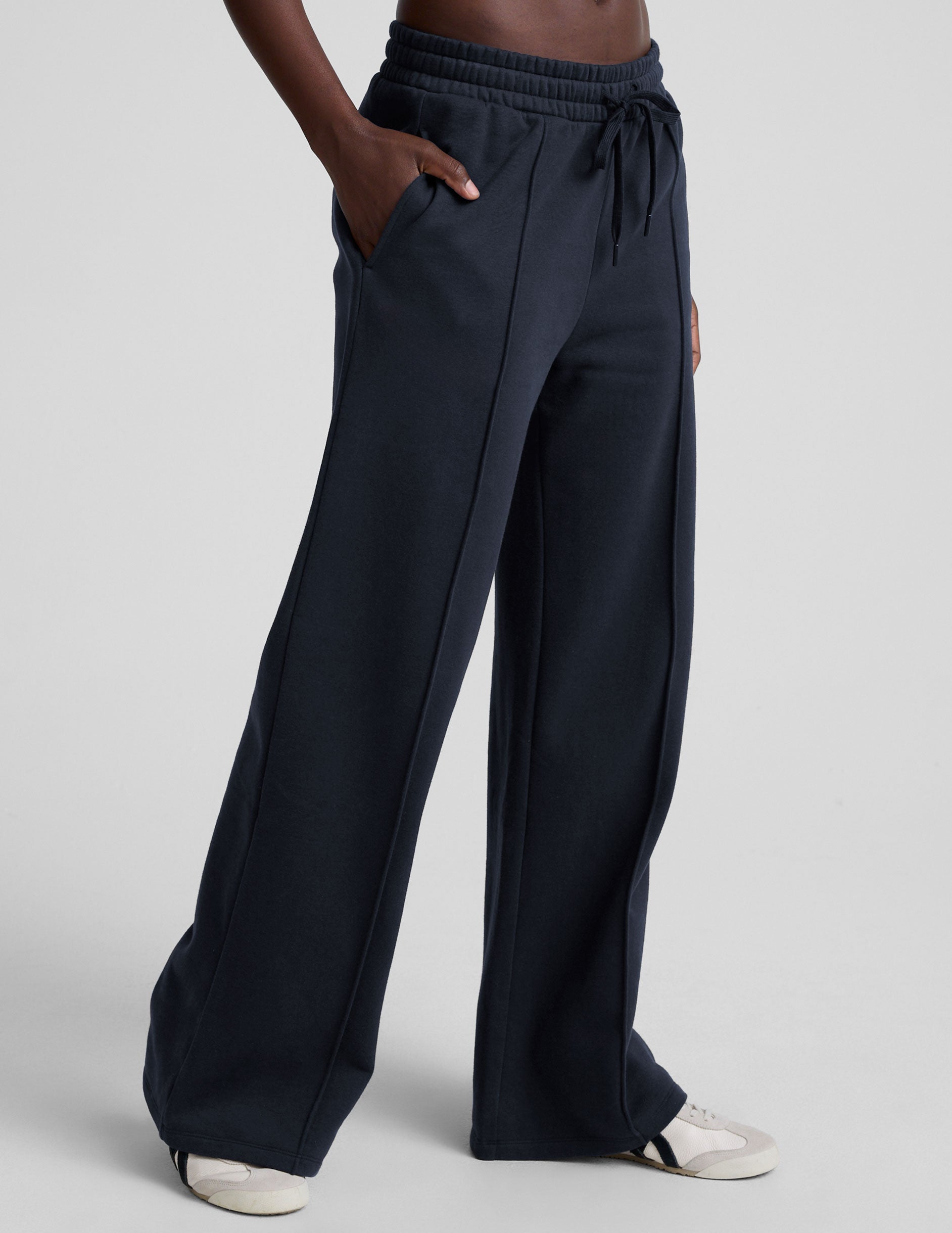 Ultra-Soft LuxeFleece Pintuck Wide Leg Pant: Cozy Navy Women's Sweatpants