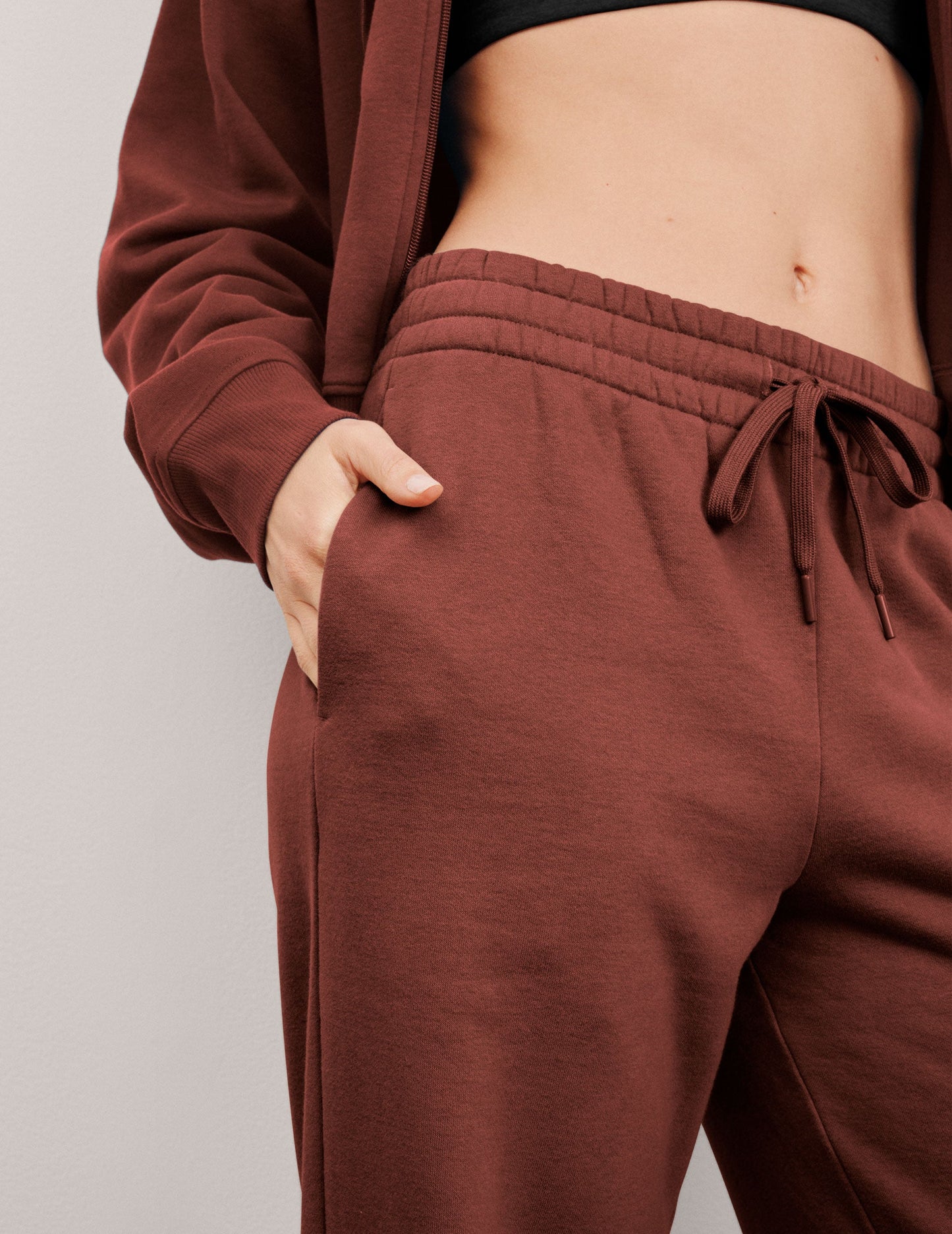 Cozy LuxeFleece Side Slit Wide Leg Sweatpants with Drawcord Mid-Rise Waist