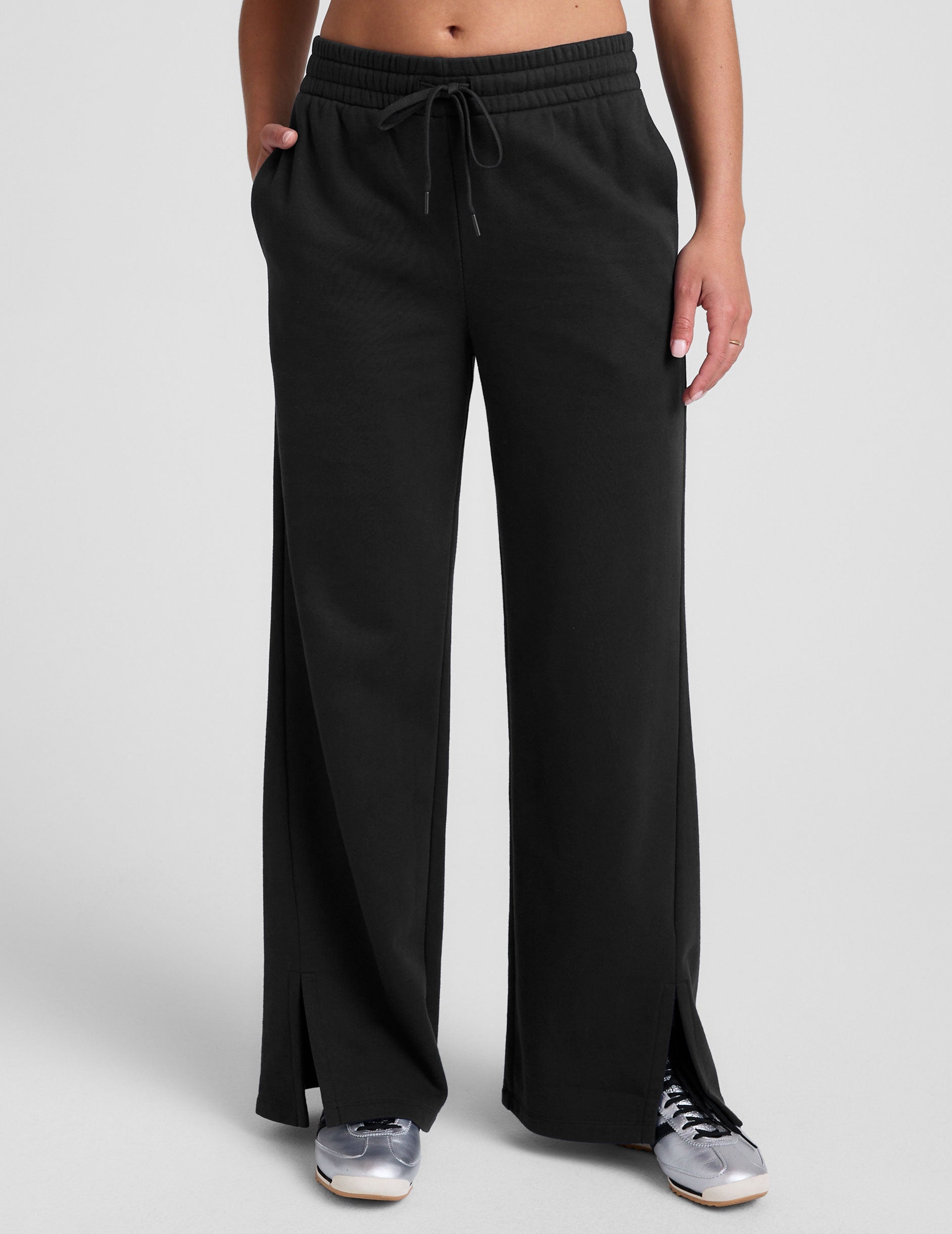 LuxeFleece Mid-Rise Side Slit Wide Leg Sweatpants: Ultra-Soft Relaxed Fit Drawcord Pants