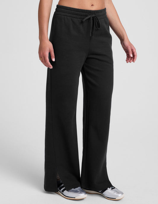 LuxeFleece Mid-Rise Side Slit Wide Leg Sweatpants: Ultra-Soft Relaxed Fit Drawcord Pants
