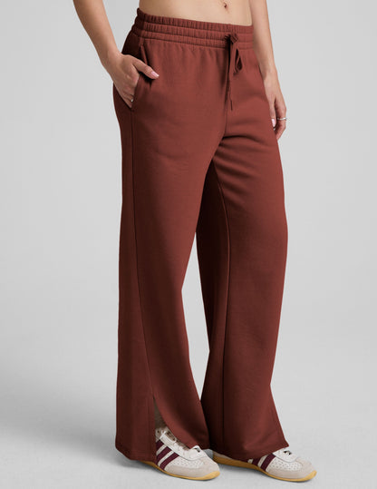 Cozy LuxeFleece Side Slit Wide Leg Sweatpants with Drawcord Mid-Rise Waist