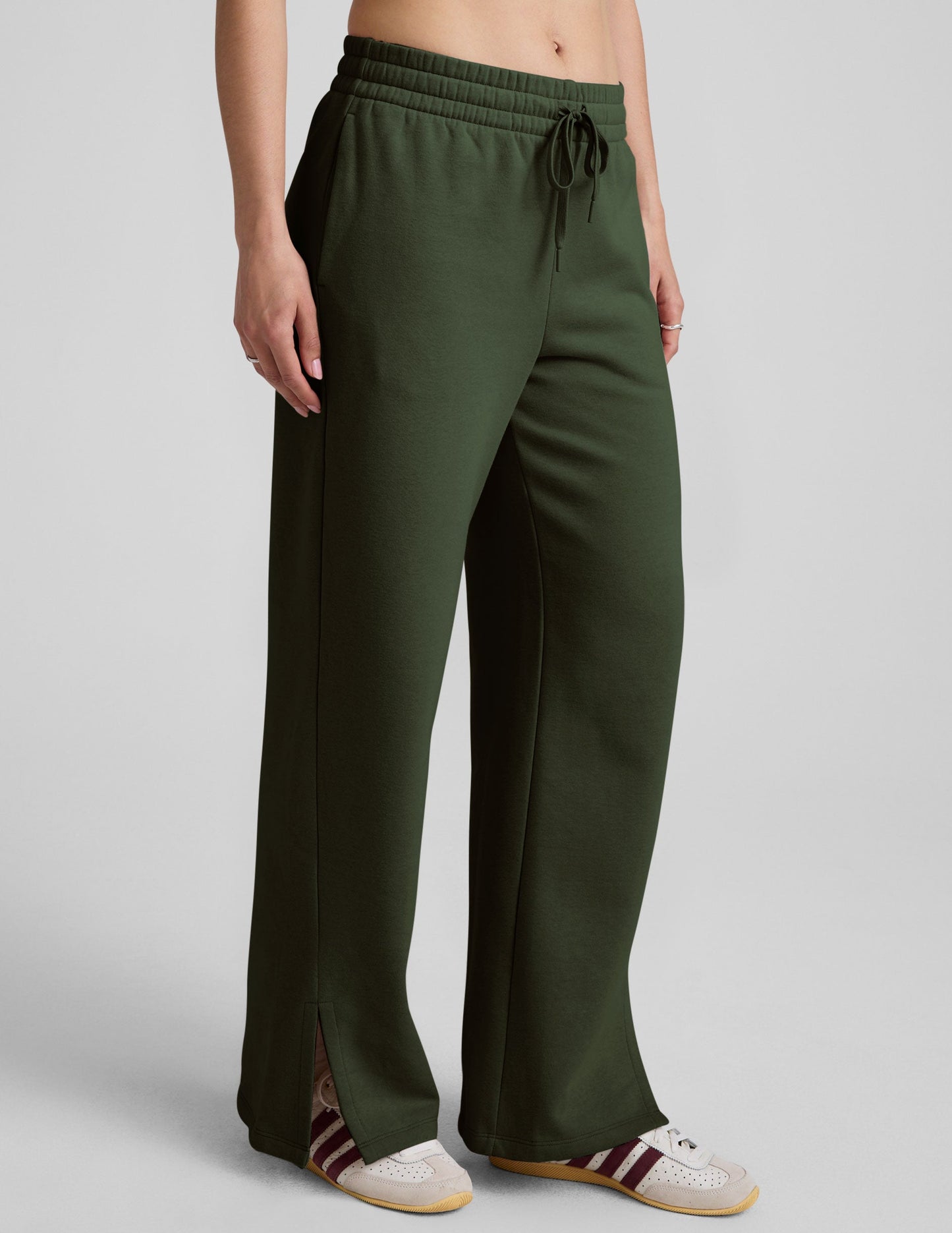 LuxeFleece Mid-Rise Wide Leg Sweatpants with Side Slits and Drawcord