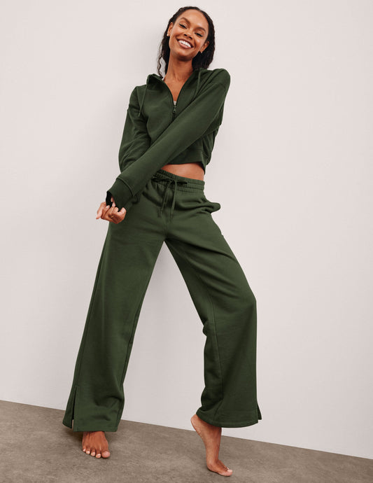 LuxeFleece Mid-Rise Wide Leg Sweatpants with Side Slits and Drawcord