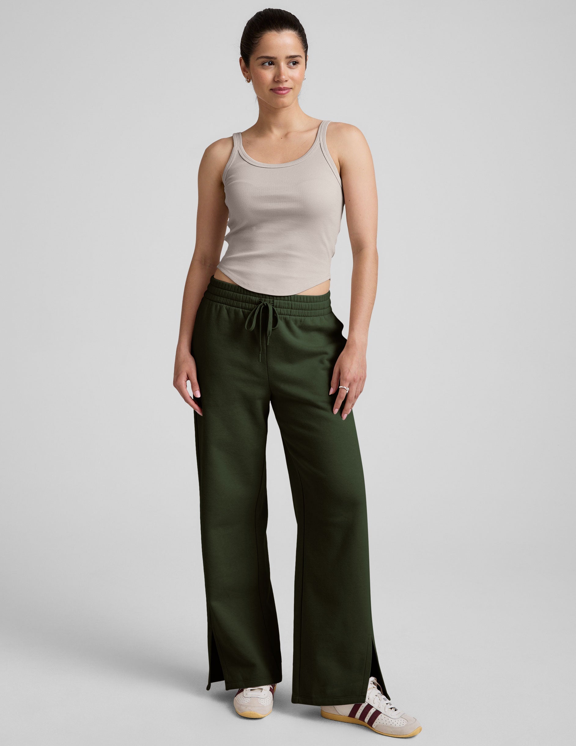 LuxeFleece Mid-Rise Wide Leg Sweatpants with Side Slits and Drawcord