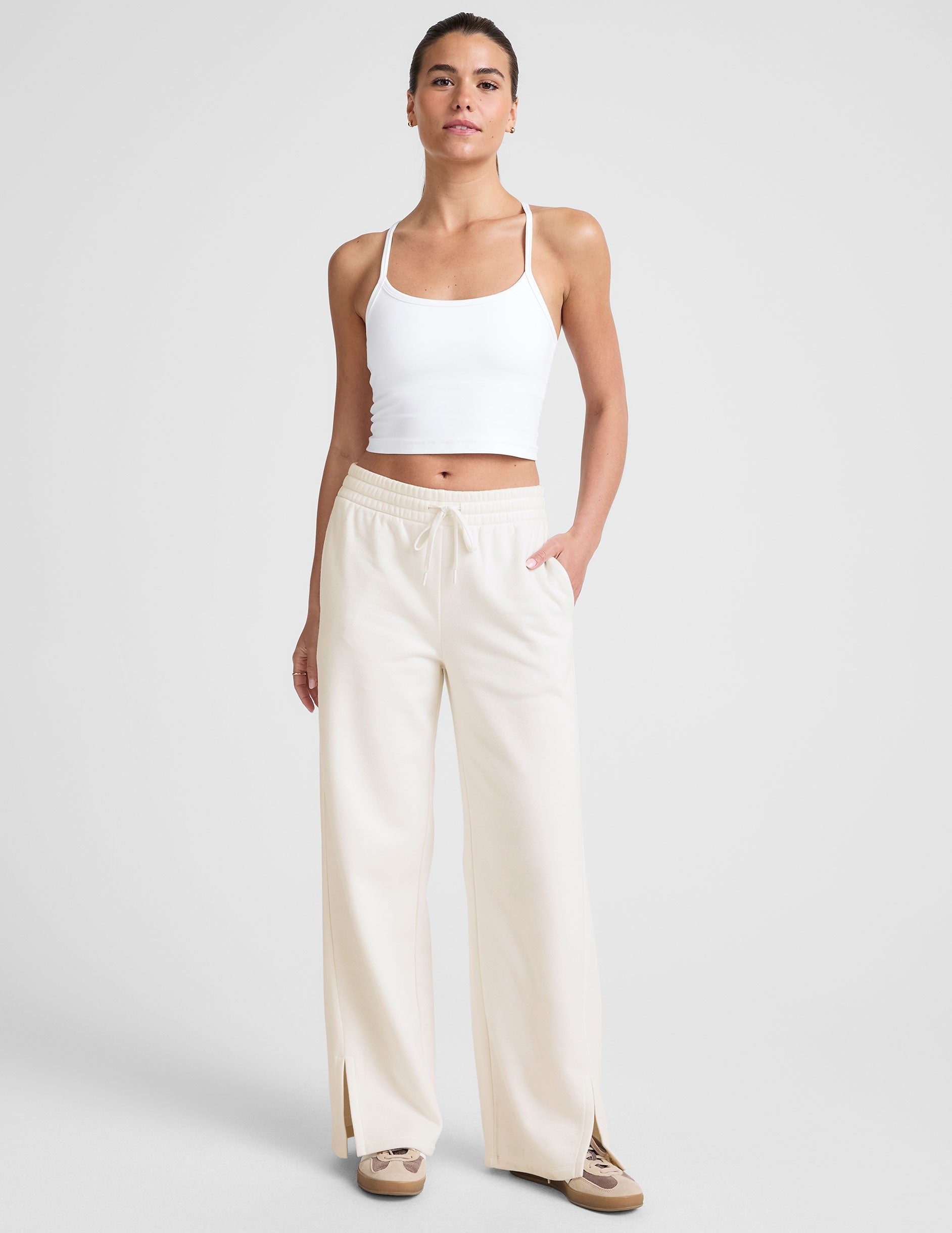 Cozy LuxeFleece Mid-Rise Wide Leg Sweatpants with Side Slits and Drawcord