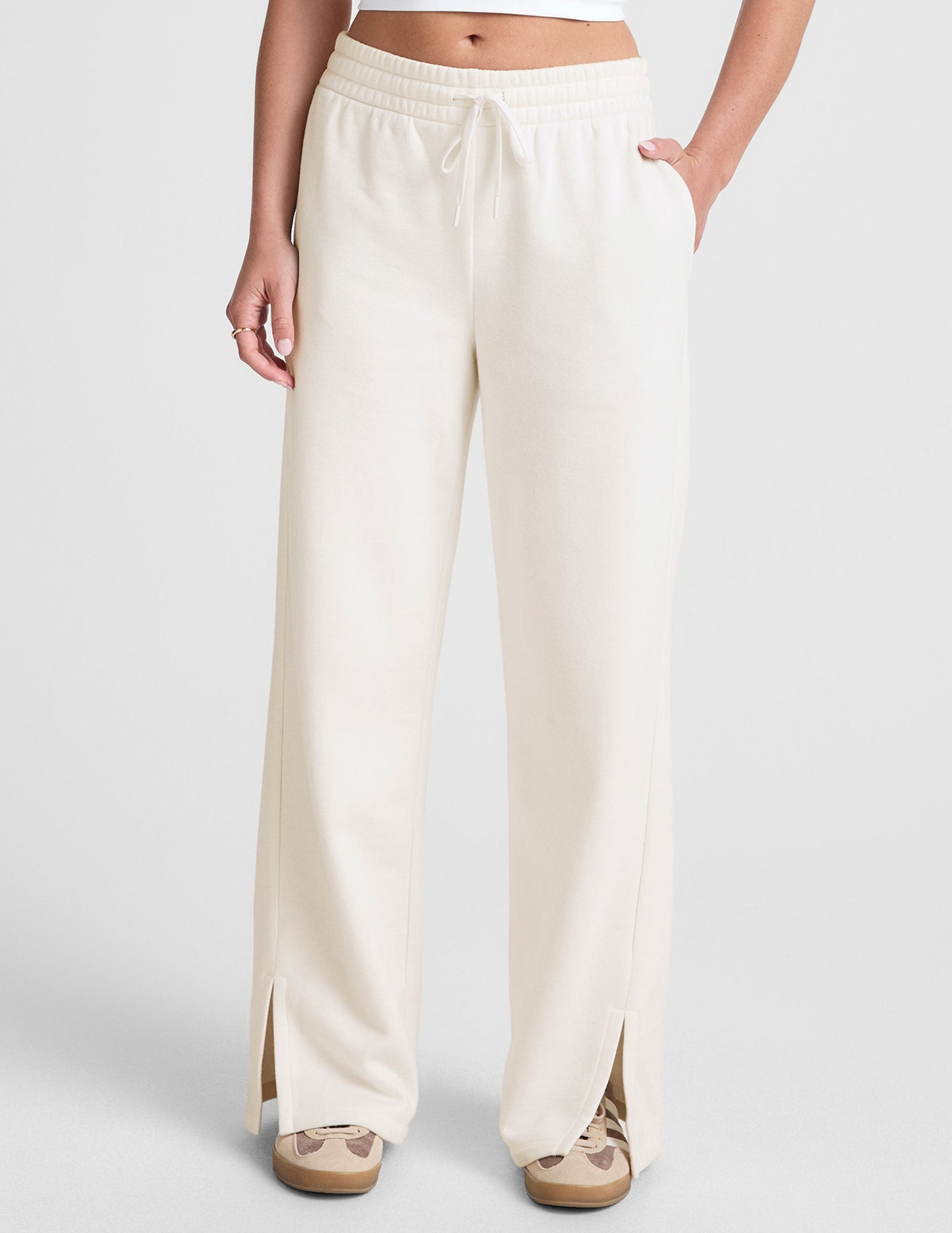 Cozy LuxeFleece Mid-Rise Wide Leg Sweatpants with Side Slits and Drawcord