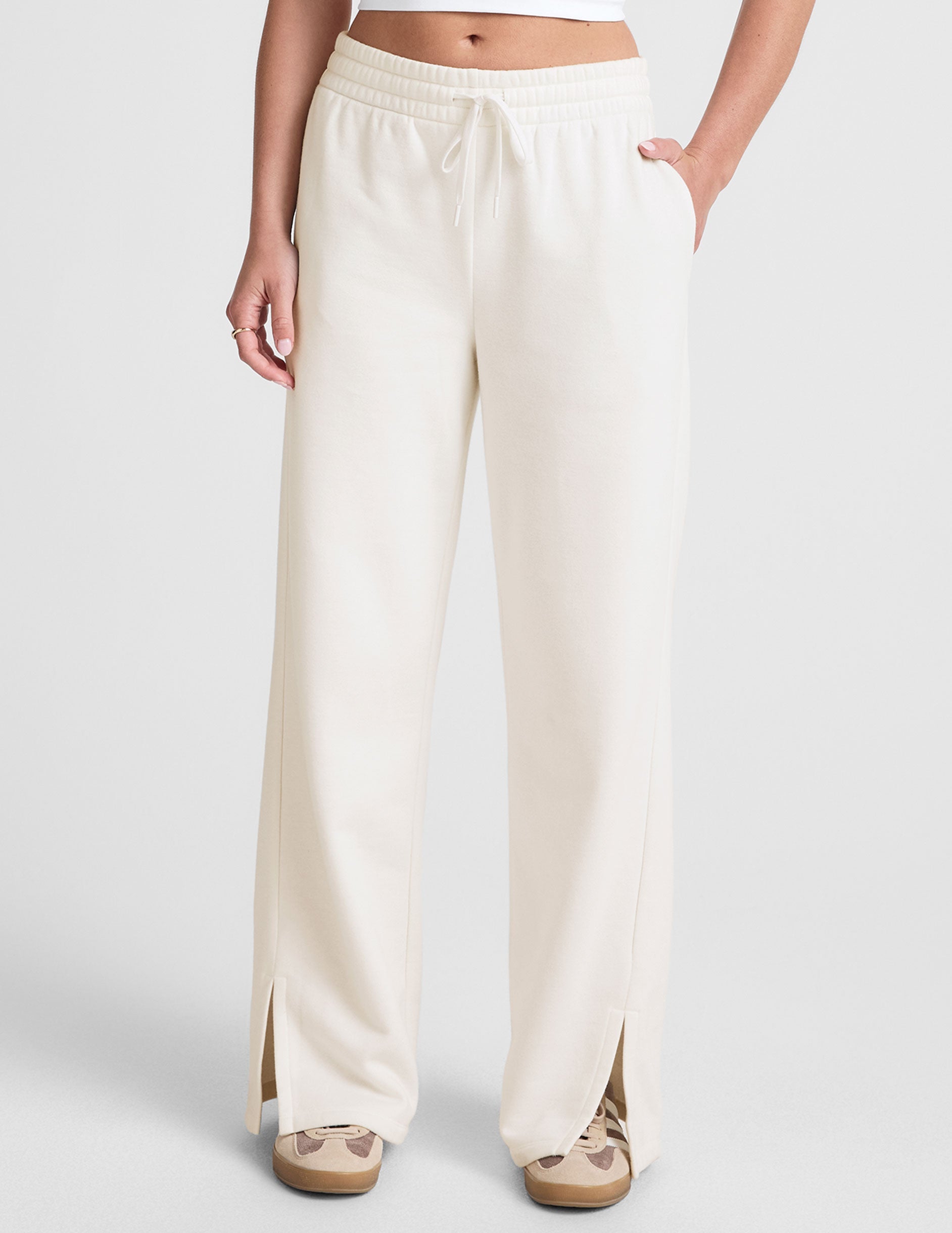 Cozy LuxeFleece Mid-Rise Wide Leg Sweatpants with Side Slits and Drawcord
