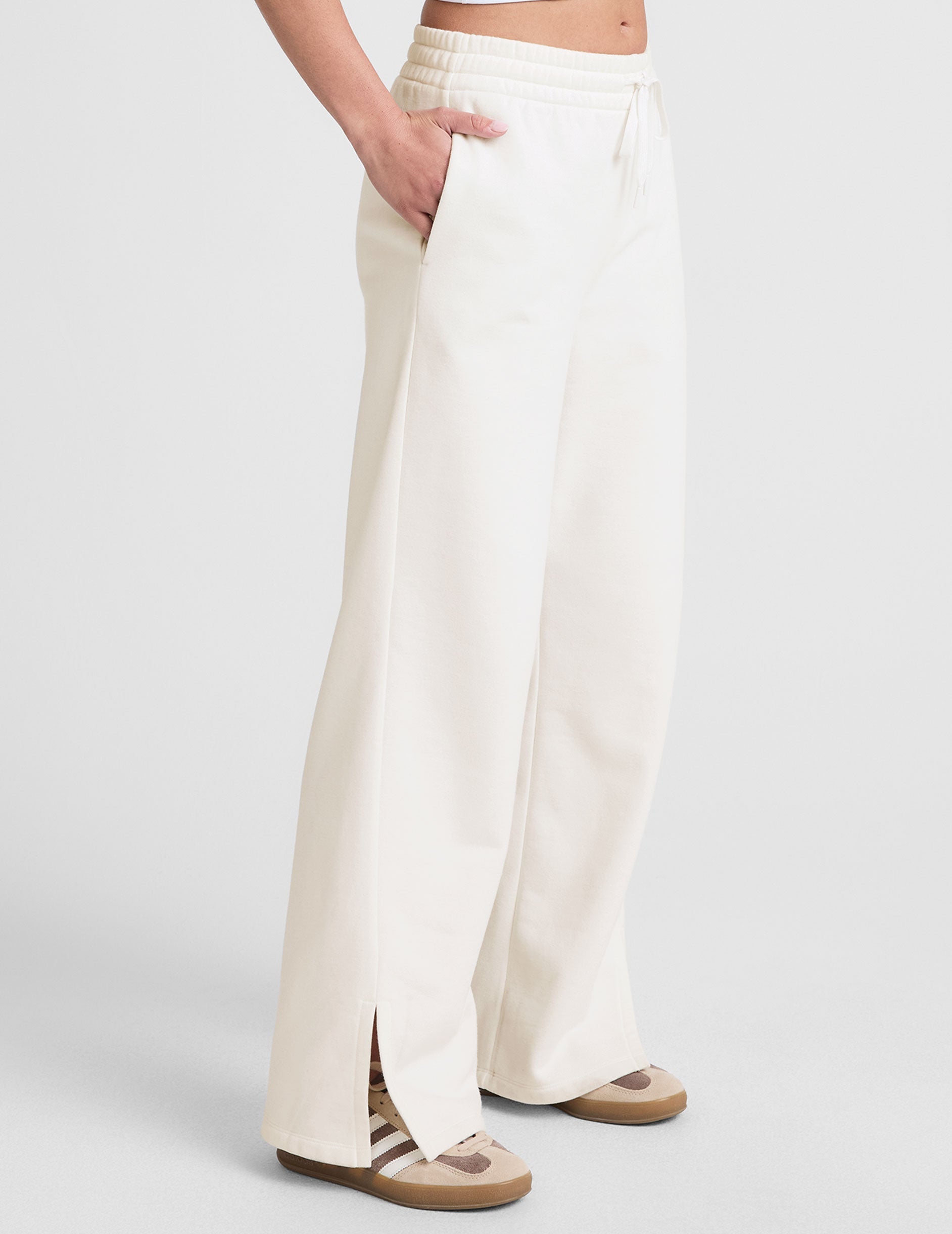 Cozy LuxeFleece Mid-Rise Wide Leg Sweatpants with Side Slits and Drawcord