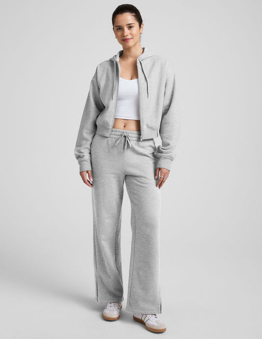 Luxurious LuxeFleece Mid-Rise Wide Leg Sweatpants with Elegant Side Slits